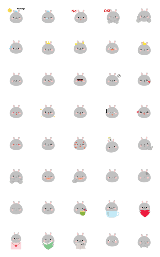[LINE絵文字]Cute Face Gray Rabbit Emojiの画像一覧