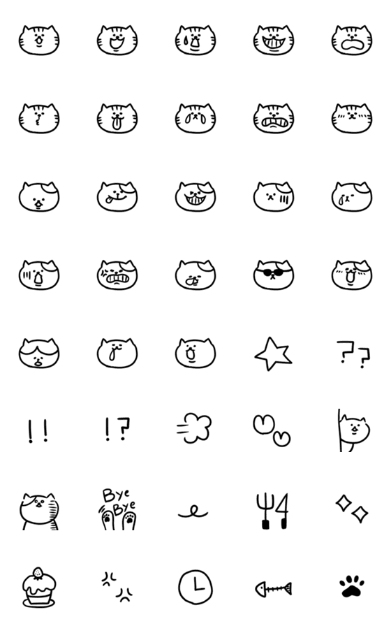 [LINE絵文字]シンプルなモノクロねこさんの画像一覧