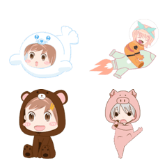 [LINE絵文字] Cute space girl and fiend seal bear pigの画像