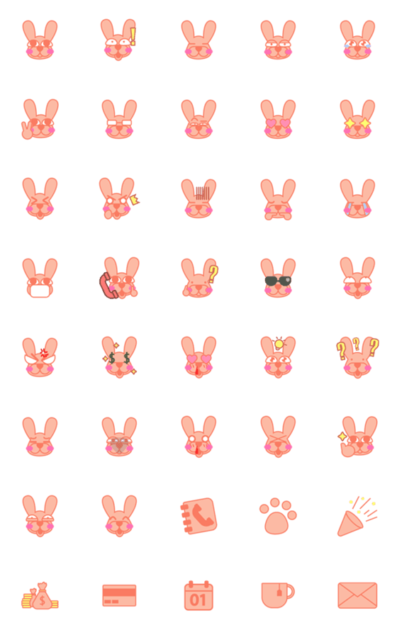 [LINE絵文字]WEIRD RABBIT EMOJI (NEW)の画像一覧