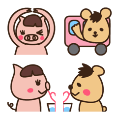 [LINE絵文字] ブタのマスブーとクマのゆうくまパート2の画像