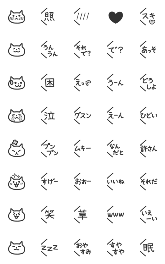 [LINE絵文字]モノクロねこ【メッセージ】絵文字2の画像一覧