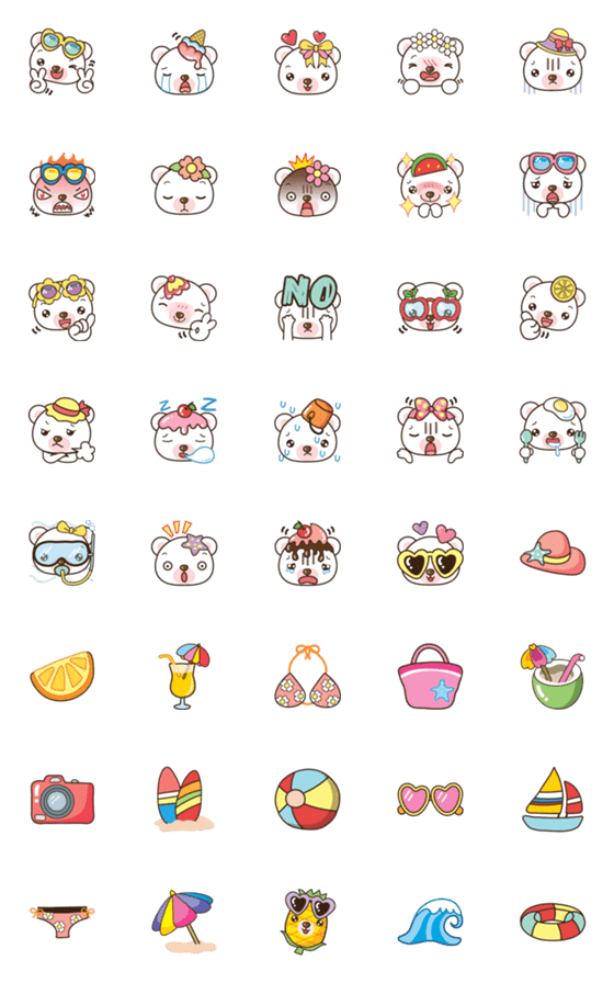 [LINE絵文字]Bear Summer Emojiの画像一覧