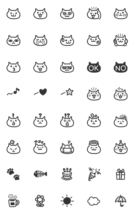 [LINE絵文字]モノクロねこ絵文字の画像一覧