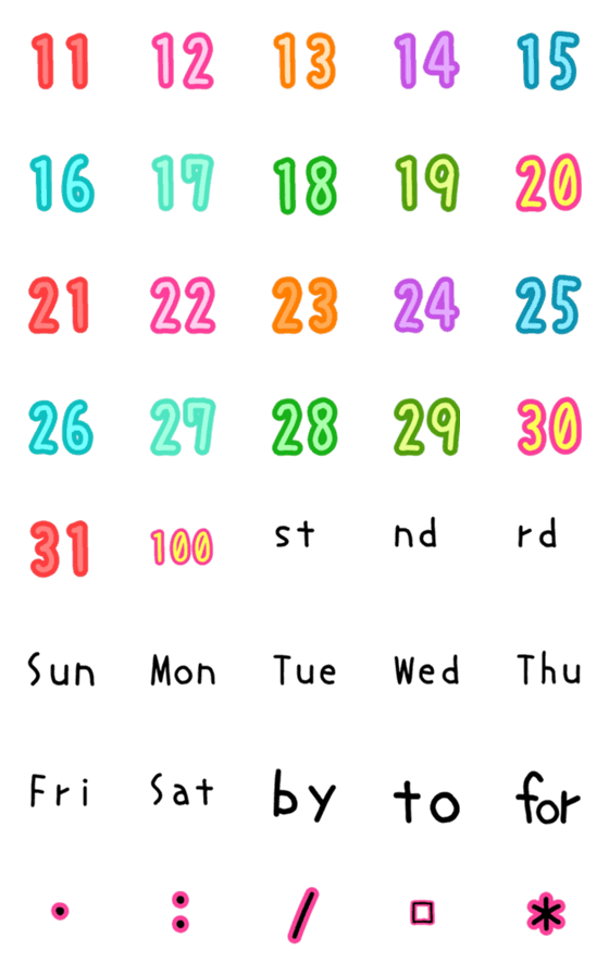 [LINE絵文字]数字と曜日2の画像一覧