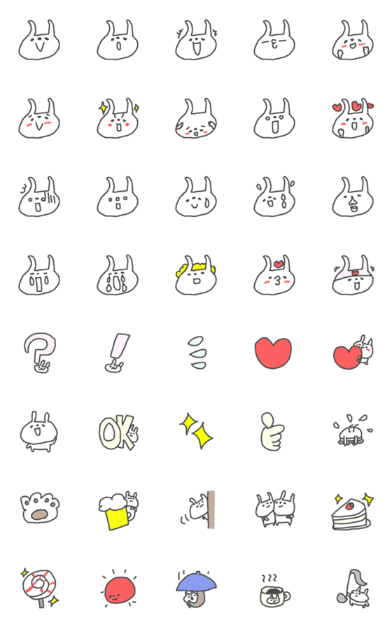 [LINE絵文字]うさぎのシンプル絵文字の画像一覧