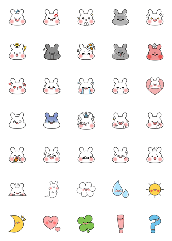[LINE絵文字]Cute White Bunnyの画像一覧