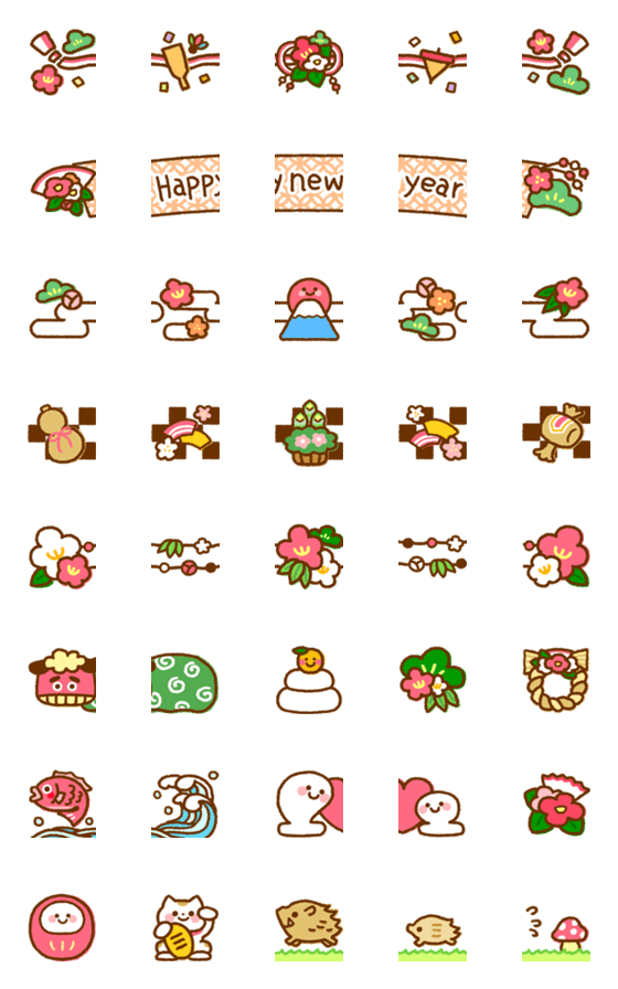 [LINE絵文字]繋げてお祝い絵文字(正月)の画像一覧