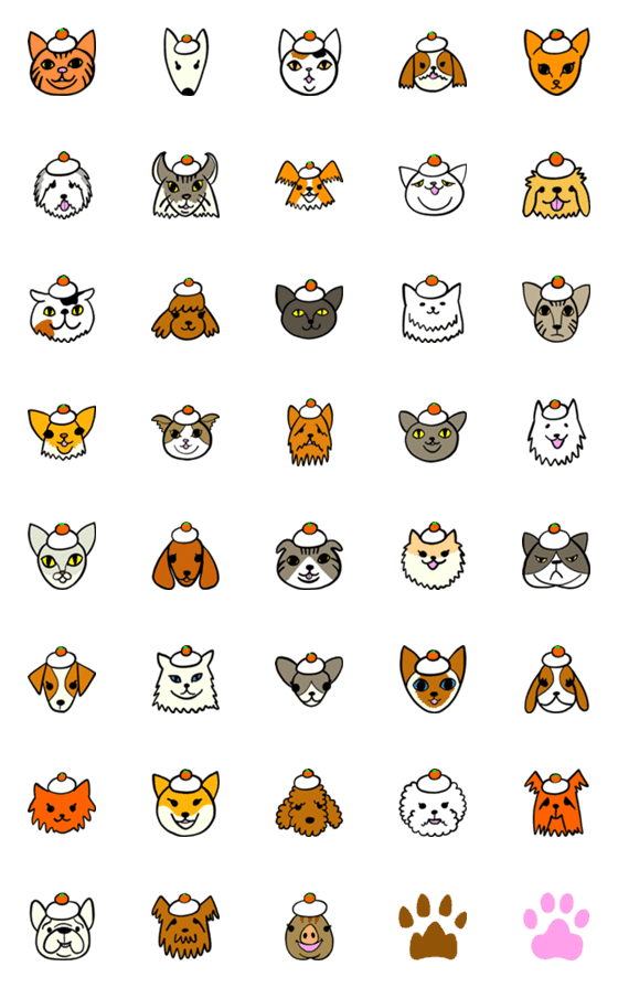 [LINE絵文字]ワン・ニャン鏡モチ 絵文字の画像一覧