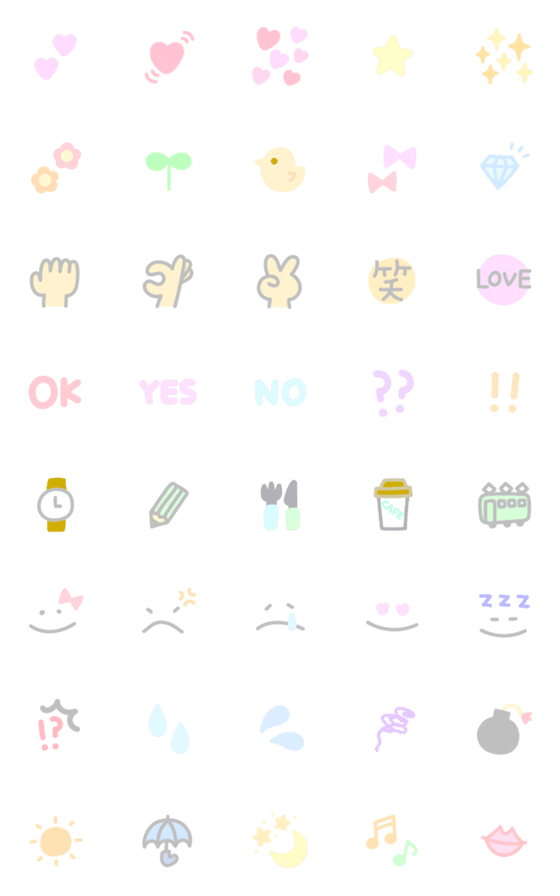 [LINE絵文字]パステルカラーのシンプル絵文字の画像一覧