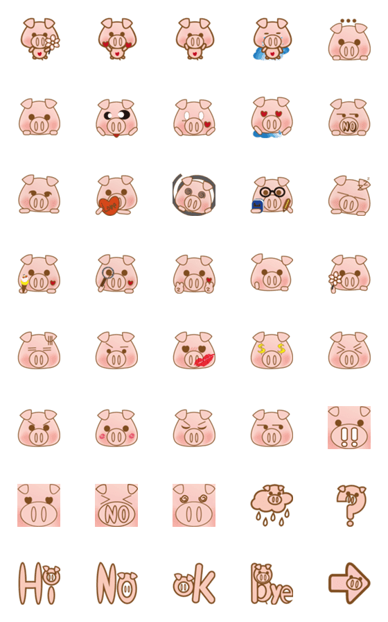 [LINE絵文字]Big face pig(the pig like eating apple)の画像一覧