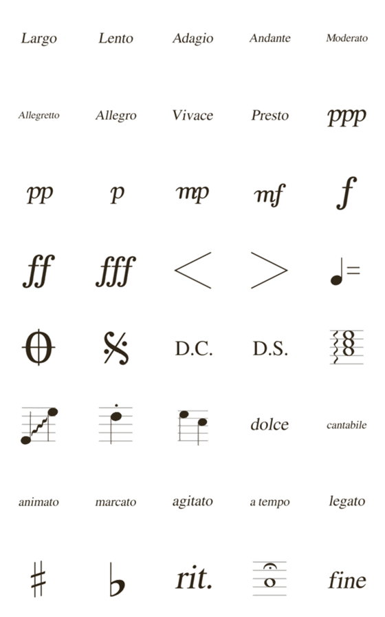 [LINE絵文字]音楽用語・演奏記号セットの画像一覧