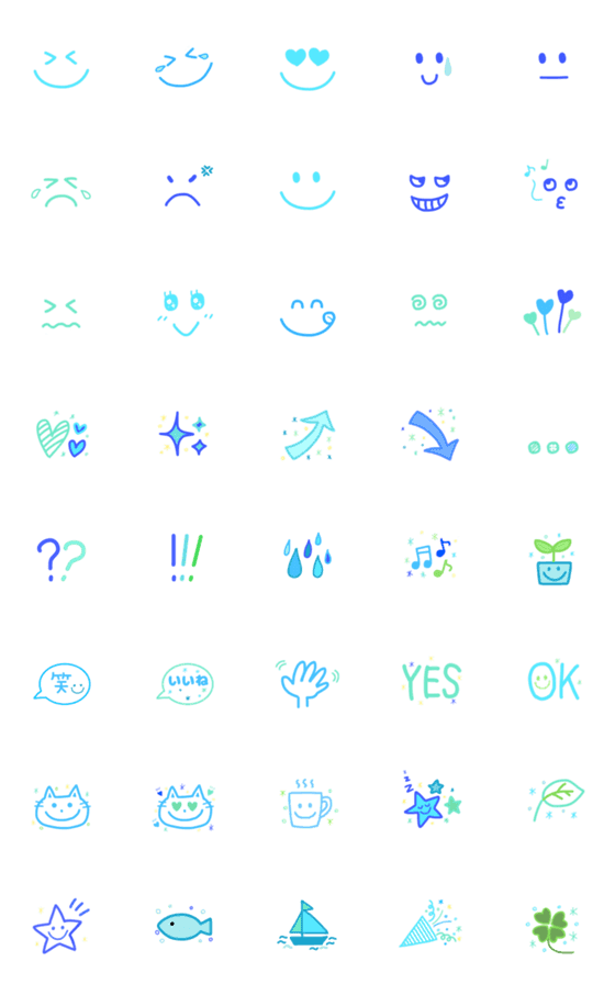 [LINE絵文字]青色系♪さわやか夏の可愛い絵文字の画像一覧