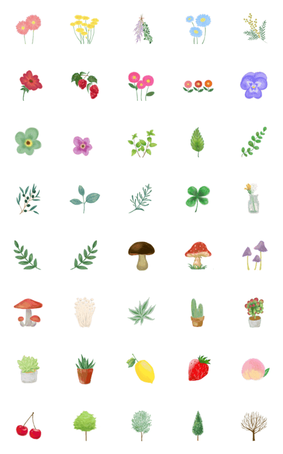 [LINE絵文字]絵本風な絵文字『植物』の画像一覧