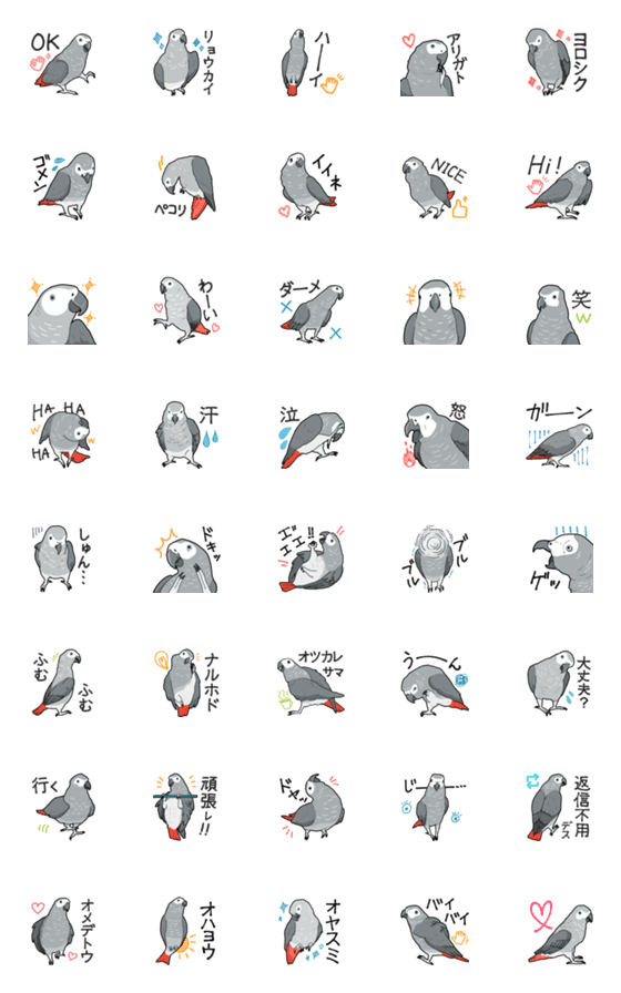 [LINE絵文字]ラクガキ動物園25【ヨウム】の画像一覧