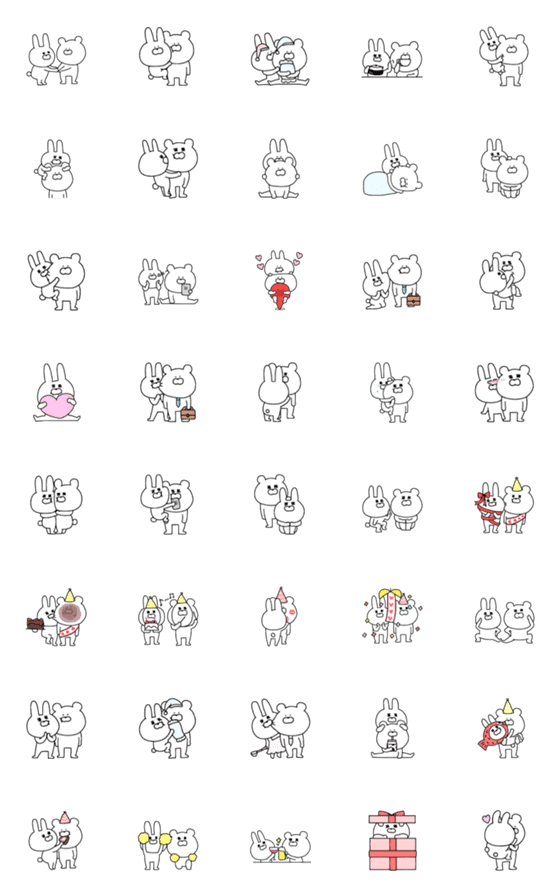[LINE絵文字]ウサギとクマのラブラブ絵文字♥の画像一覧