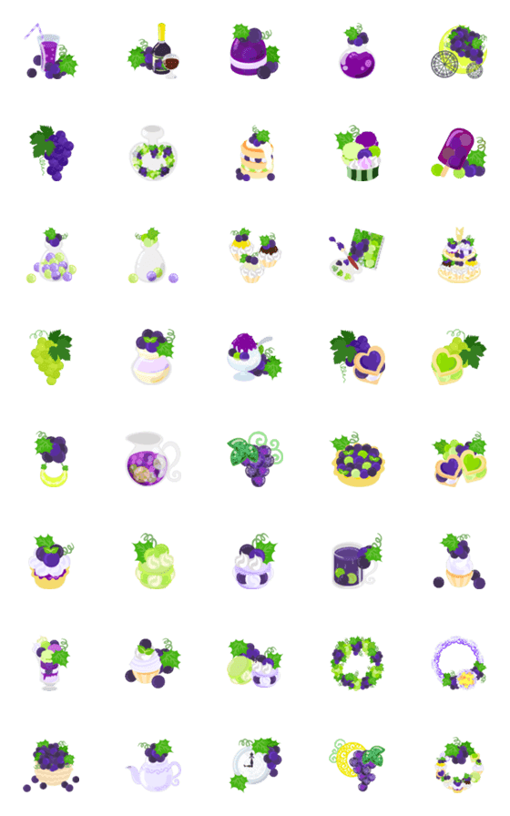[LINE絵文字]Grapes Sweets Emojiの画像一覧