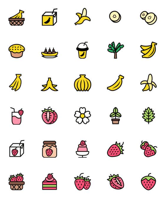 [LINE絵文字]Emoji : Strawberry ＆ Bananaの画像一覧