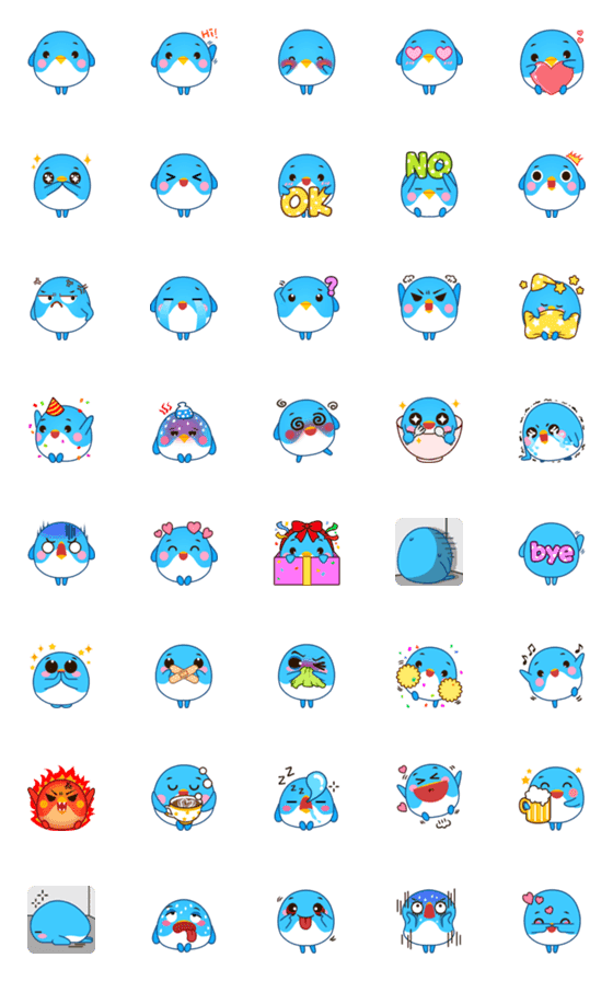 [LINE絵文字]かわいい青い鳥 Emojiの画像一覧