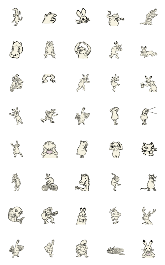 [LINE絵文字]超鳥獣戯画の絵文字、蛙や兎や馬と鹿の画像一覧