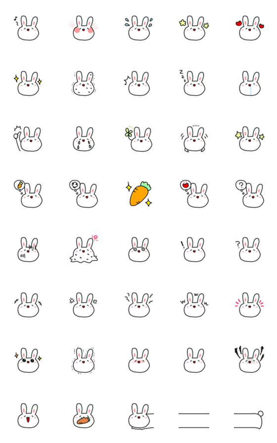 [LINE絵文字]毎日使える白うさぎの絵文字の画像一覧