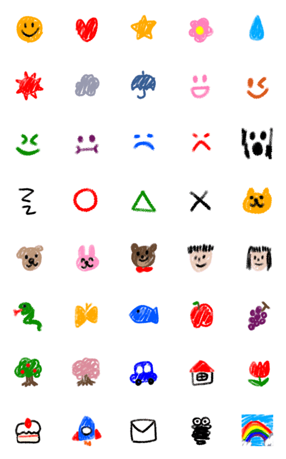 [LINE絵文字]クレヨンで落書き風絵文字の画像一覧