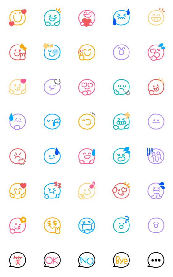 [LINE絵文字]見やすい太字☆カラフルなスマイル絵文字①の画像一覧
