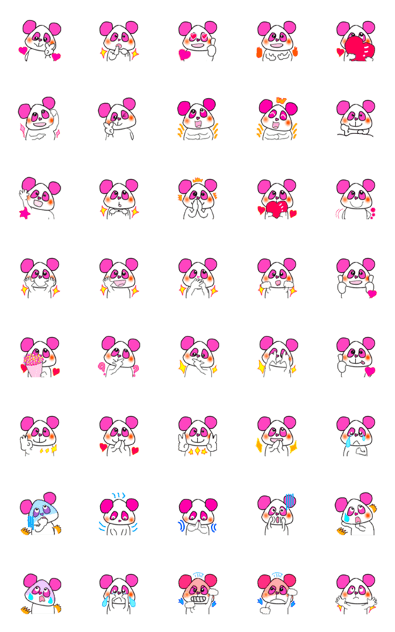 [LINE絵文字]ピンクのお結び子パンダの表情絵文字の画像一覧