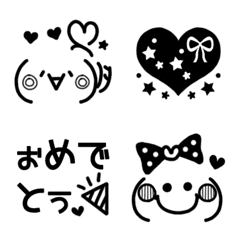 [LINE絵文字] カラフルブラック顔文字♡絵文字の画像