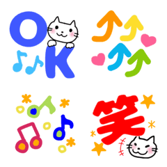 [LINE絵文字] カラフル！猫ちゃんと文字多めの絵文字の画像