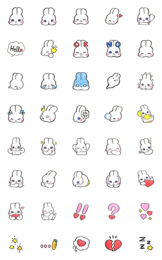 [LINE絵文字]毎日使お♡ レトロガーリーなウサギ絵文字の画像一覧