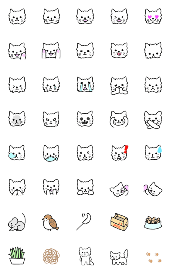 [LINE絵文字]モフモフの白いねこさん絵文字の画像一覧