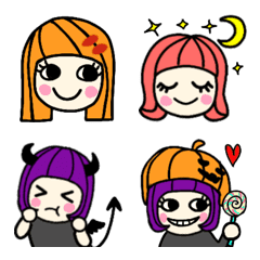 [LINE絵文字] レトロな女の子の絵文字② ～ハロウィンの画像