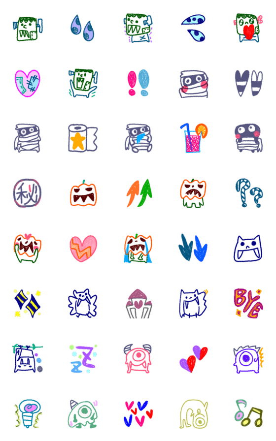 Line絵文字 クレヨン落書き2 モンスターさん 40種類 1円
