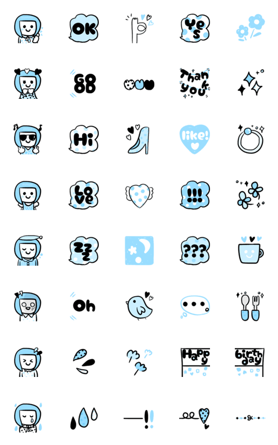 [LINE絵文字]大人かわいい水色の絵文字の画像一覧