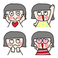 [LINE絵文字] 可愛いおかっぱ頭の女の子絵文字の画像