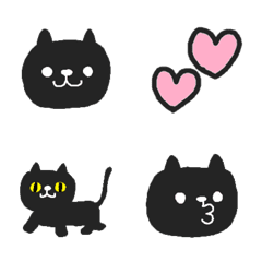 [LINE絵文字] まんまる顔のゆるかわシンプル黒猫の画像