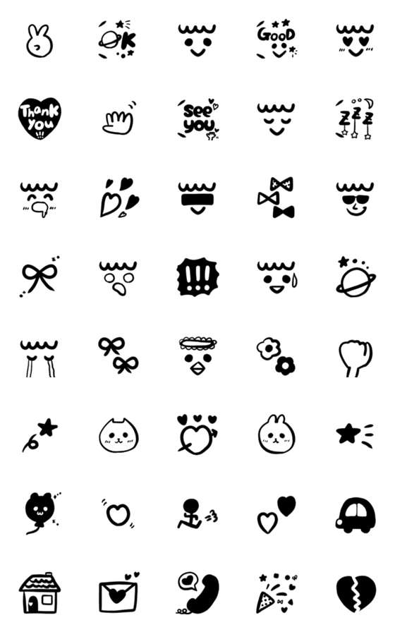 LINE絵文字「大人かわいい白黒の絵文字」 40種類 120円