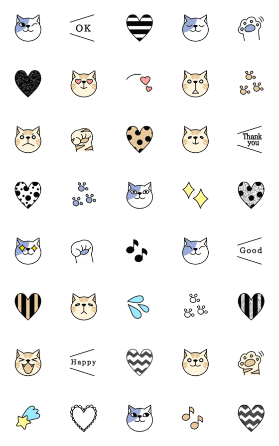 [LINE絵文字]ほんわか猫とモノトーン♡の絵文字の画像一覧