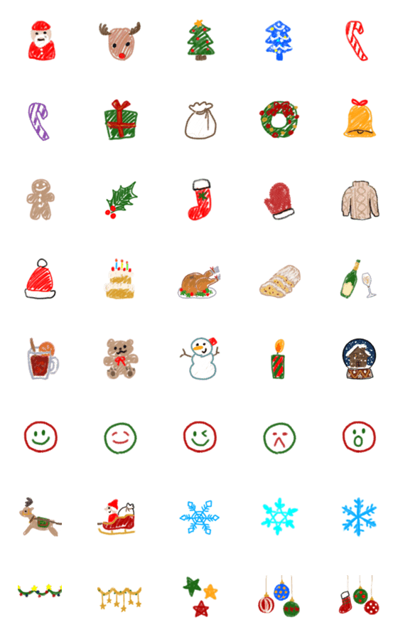 [LINE絵文字]クレヨンで落書き風絵文字のクリスマスの画像一覧