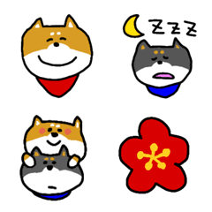 [LINE絵文字] 2匹の柴犬 茶と黒の画像