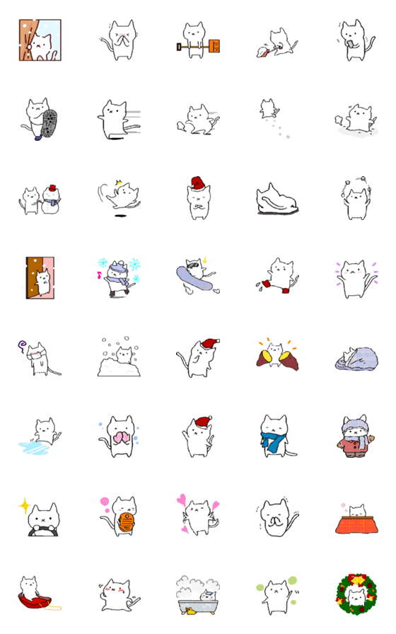 [LINE絵文字]雪国の手描きねこ【絵文字】の画像一覧