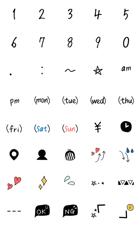 [LINE絵文字]日時Ver★手書きモノクロ絵文字の画像一覧