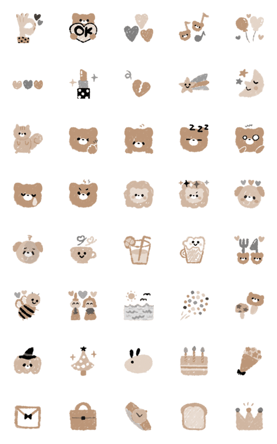 [LINE絵文字]クレヨンタッチのゆる絵文字6★落ち着き色の画像一覧