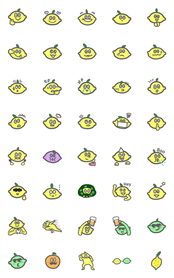 [LINE絵文字]シンプルかわいいレモン君Emojiの画像一覧