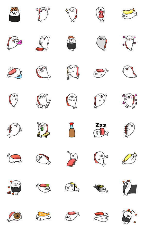 [LINE絵文字]Sushi＆Seal 絵文字の画像一覧