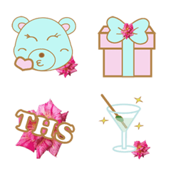 [LINE絵文字] Cute blue bear and flowerの画像