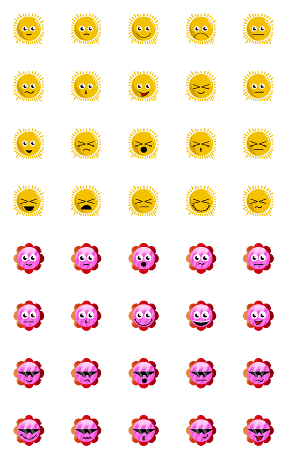 [LINE絵文字]Handdrawn Flower and Sun Emojiの画像一覧