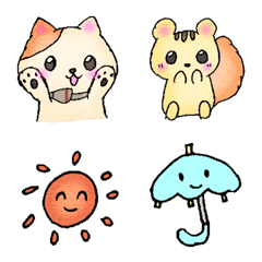水彩タッチのねことりすの絵文字メイン画像