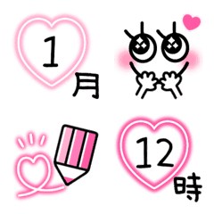 [LINE絵文字] ピンク×ハート♡ネオンスケジュール♡2の画像